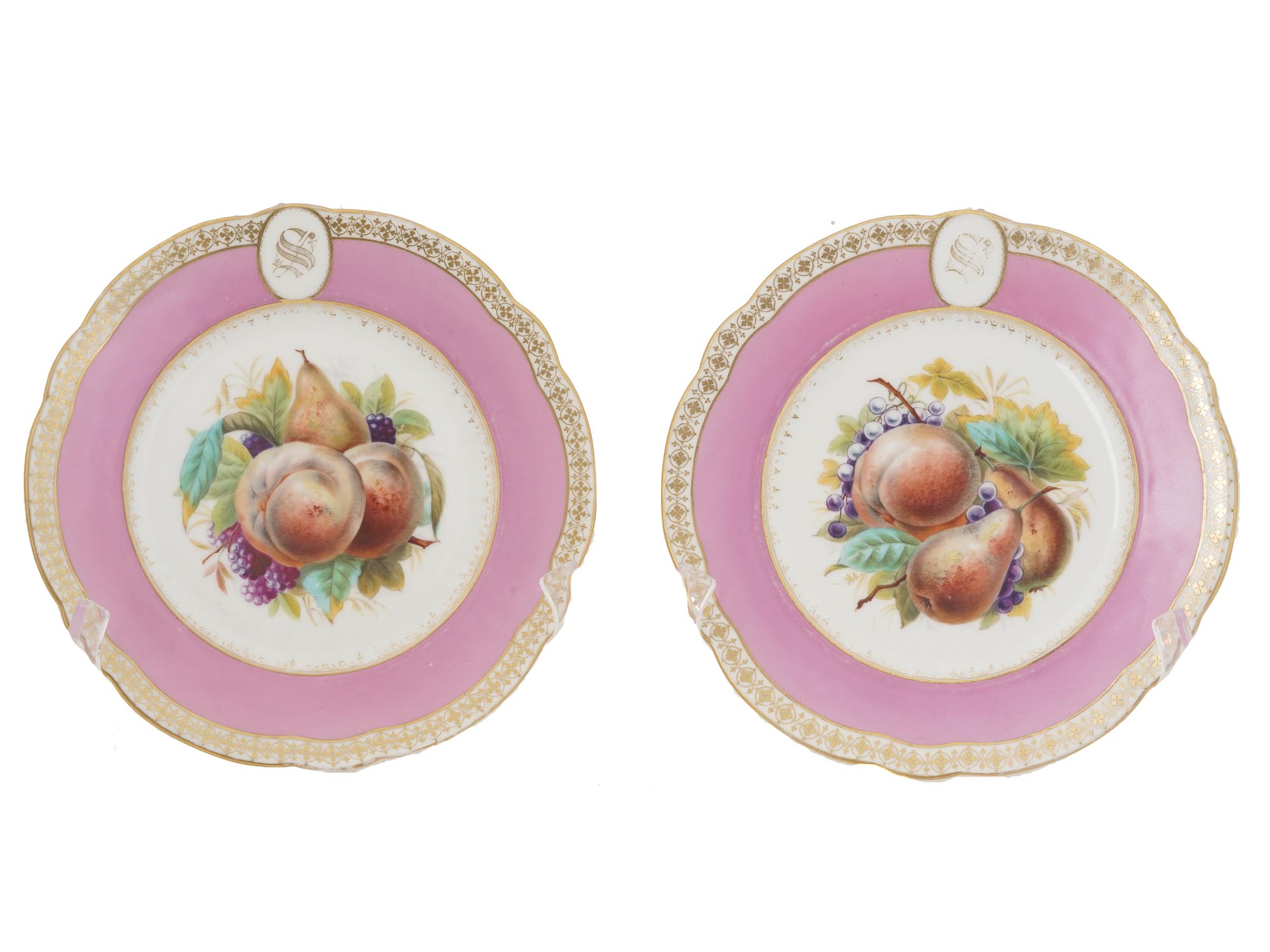 ANTIQUE PORCELAIN PLATES WITH HAND PAINTED FRUITS PIC-1